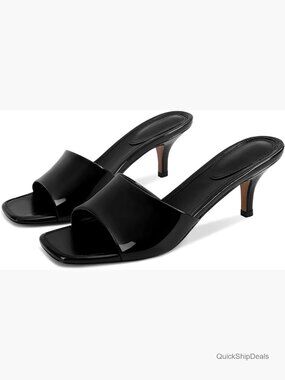 Black Patent Kitten Heel Slide Sandals